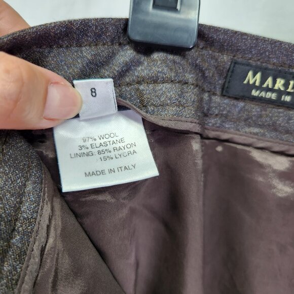 Marlowe Wool Dress Pants Womesn 8 Wide Leg Brown Designer Made In Italy - Picture 8 of 14